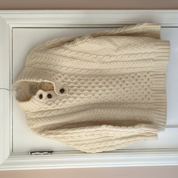 LL Bean Heritage Cable Knit Sweater, Irish Fisherman's Button-Mock in Natural - Picture 1 of 3